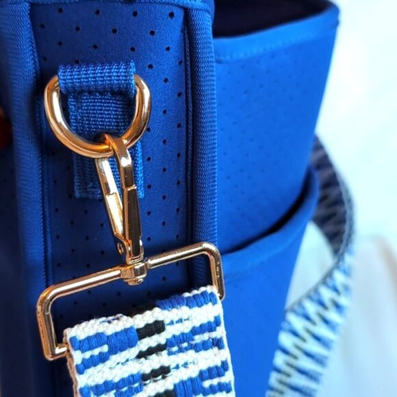Ah dorned Royal Blue Neoprene Messenger Bag Style -Blue/Black White Woven Strap - Picture 15 of 15